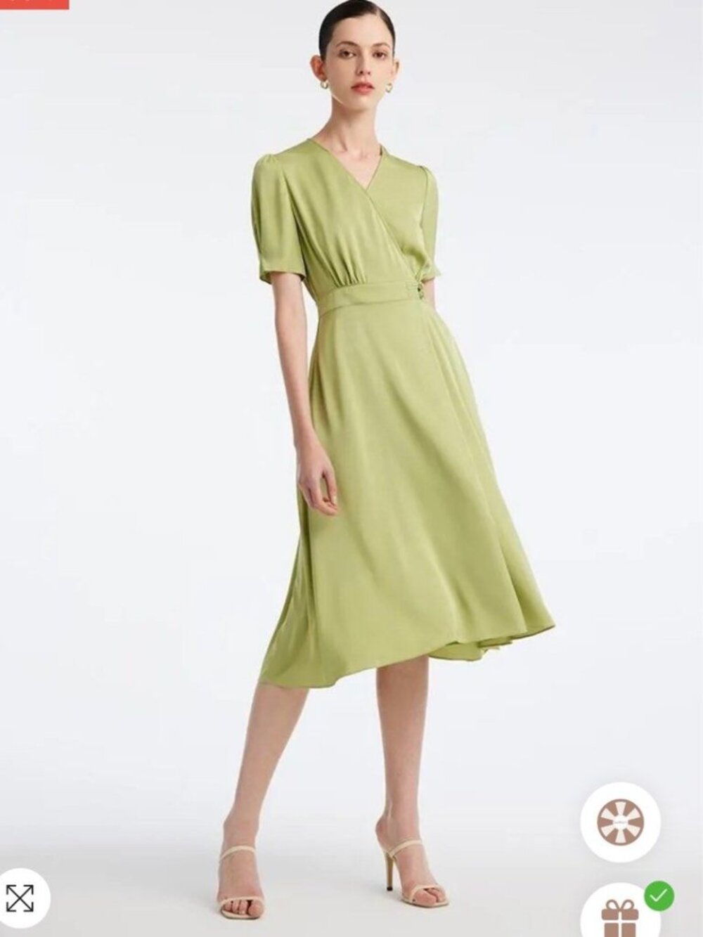 Goelia V-Neck A-line Silk Midi Dress in Green Tea